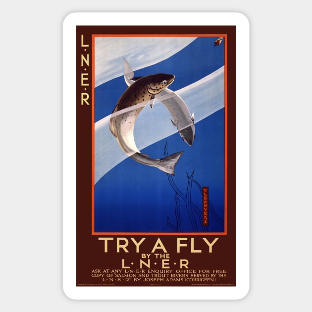 Try a fly by the L.N.E.R. UK Vintage Poster Sticker by vintagetreasure